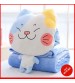 Bộ chăn gối du lịch hình con mèo xanh trắng mặt cười đáng yêu 3in1